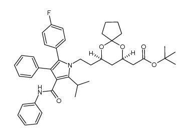 tert-butyl 2-((7R,9R)-9-(2-(2-(4-fluorophenyl)-5-isopropyl-3-phenyl-4-(phenylcarbamoyl)-1H-pyrrol-1-yl)ethyl)-6,10-dioxaspiro[4.5]decan-7-yl)acetate Structure