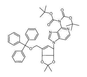 Bis(2-methyl-2-propanyl) (1-{(3aS,4R,6aR)-2,2-dimethyl-6-[(trityl oxy)methyl]-4,6a-dihydro-3aH-cyclopenta[d][1,3]dioxol-4-yl}-1H-im idazo[4,5-c]pyridin-4-yl)imidodicarbonate结构式