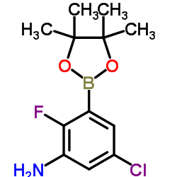 Benzenamine, 5-chloro-2-fluoro-3-(4,4,5,5-tetramethyl-1,3,2-dioxaborolan-2-yl)- structure