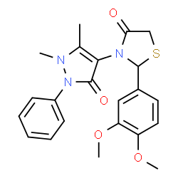 2-(3,4-dimethoxyphenyl)-3-(1,5-dimethyl-3-oxo-2-phenyl-2,3-dihydro-1H-pyrazol-4-yl)-1,3-thiazolidin-4-one结构式