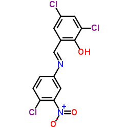 2,4-Dichloro-6-((E)-[(4-chloro-3-nitrophenyl)imino]methyl)phenol结构式