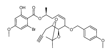 (2S,Z)-6-((4S)-2,2-dimethyl-5-(prop-2-yn-1-yl)-1,3-dioxolan-4-yl)-6-((4-methoxybenzyl)oxy)hex-4-en-2-yl 2-bromo-6-hydroxy-4-methoxybenzoate结构式