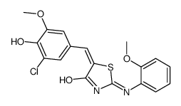 (5E)-5-(3-Chloro-4-hydroxy-5-methoxybenzylidene)-2-[(2-methoxyphe nyl)amino]-1,3-thiazol-4(5H)-one结构式