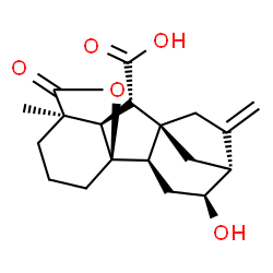 4aα,6α-Dihydroxy-1-methyl-8-methylenegibbane-1α,10β-dicarboxylic acid 1,4a-lactone structure