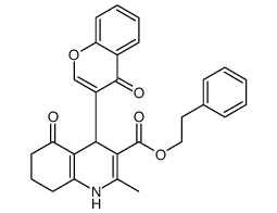 2-phenylethyl 2-methyl-5-oxo-4-(4-oxochromen-3-yl)-4,6,7,8-tetrahydro-1H-quinoline-3-carboxylate结构式