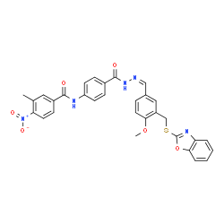 Benzoic acid, 4-[(3-methyl-4-nitrobenzoyl)amino]-, [[3-[(2-benzoxazolylthio)methyl]-4-methoxyphenyl]methylene]hydrazide (9CI) Structure