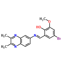 4-Bromo-2-{(E)-[(2,3-dimethyl-6-quinoxalinyl)imino]methyl}-6-methoxyphenol Structure