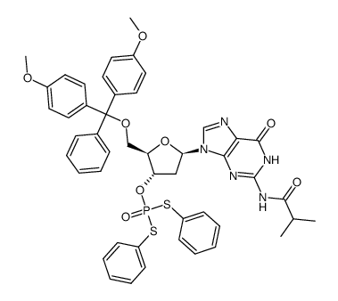 S,S-diphenyl N2-isobutyryl-5'-O-dimethoxytritylguanosine 3'-phosphorodithioate结构式