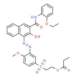 N-(2-ethoxyphenyl)-3-hydroxy-4-[[2-methoxy-5-[[2-(1-oxopropoxy)ethyl]sulphonyl]phenyl]azo]naphthalene-2-carboxamide结构式