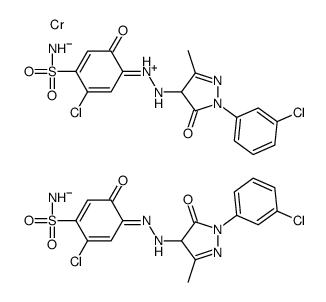 hydrogen bis[2-chloro-4-[[1-(3-chlorophenyl)-4,5-dihydro-3-methyl-5-oxo-1H-pyrazol-4-yl]azo]-5-hydroxybenzenesulphonamidato(2-)]chromate(1-) structure