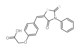 2-[4-[(4-oxo-3-phenyl-2-sulfanylidene-thiazolidin-5-ylidene)methyl]phenoxy]acetic acid Structure