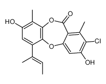 1-[(E)-but-2-en-2-yl]-8-chloro-3,9-dihydroxy-4,7-dimethylbenzo[b][1,4]benzodioxepin-6-one结构式