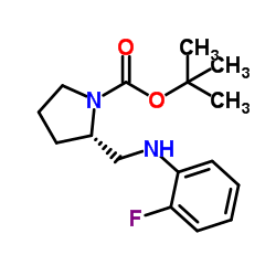 2-Methyl-2-propanyl (2S)-2-{[(2-fluorophenyl)amino]methyl}-1-pyrrolidinecarboxylate结构式