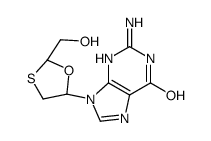 (-)-(2S,5R)-9-[2-(Hydroxymethyl)-1,3-oxathiolan-5-yl]guanine结构式