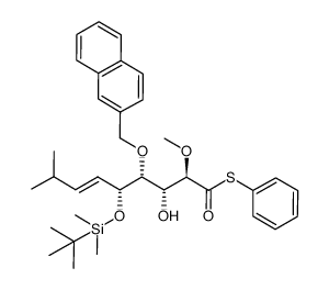 S-phenyl (2R,3R,4R,5R,6E)-5-{[(tert-butyl)dimethylsilyl]oxy}-3-hydroxy-2-methoxy-8-methyl-4-[(2-naphthyl)methoxy]non-6-enethioate Structure