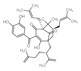 (1S,3Z,5S,7S)-3-[(3,4-dihydroxyphenyl)-hydroxy-methylidene]-8,8-dimethyl-1,7-bis(3-methylbut-2-enyl)-5-[(2R)-5-methyl-2-prop-1-en-2-yl-hex-5-enyl]bicyclo[3.3.1]nonane-2,4,9-trione结构式