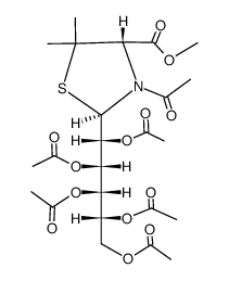 (2S,4S)-methyl-3-acetyl-5,5-dimethyl-2-(D-galactopentaacetoxypentyl)-1,3-thiazolidine-4-carboxylate结构式