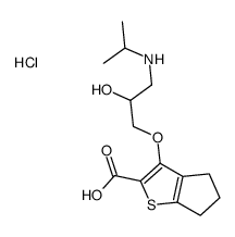 6-[2-hydroxy-3-(propan-2-ylamino)propoxy]-8-thiabicyclo[3.3.0]octa-6,9-diene-7-carboxylic acid hydrochloride structure