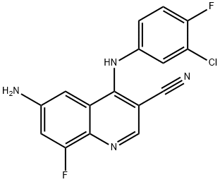 3-Quinolinecarbonitrile, 6-amino-4-[(3-chloro-4-fluorophenyl)amino]-8-fluoro- structure