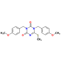 1,3-Bis(4-methoxybenzyl)-6-(methylsulfanyl)-1,3,5-triazine-2,4(1H,3H)-dione结构式