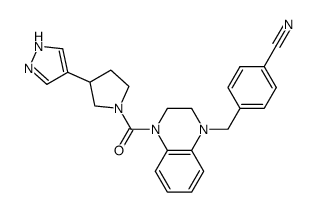 4-{4-[3-(1H-Pyrazol-4-yl)pyrrolidine-1-carbonyl]-3,4-dihydro-2H-quinoxalin-1-ylmethyl}benzonitrile结构式