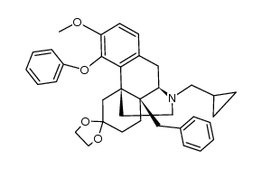 N-cyclopropylmethyl-14β-benzyl-3-methoxy-4-phenoxy-6,6-ethylenedioxy-morphinan Structure