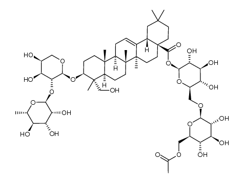 3-O-[α-L-rhamnopyranosyl(1->2)-α-L-arabinopyranosyl]-28-O-[6-acetyl-β-D-glucopyranosyl(1->6)-β-D-glucopyranosyl]hederagenin Structure