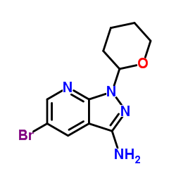 5-溴-1-(四氢-2H-吡喃-2-基)-1H-吡唑并[3,4-b]吡啶-3-胺结构式