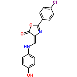 (4E)-2-(4-Chlorophenyl)-4-{[(4-hydroxyphenyl)amino]methylene}-1,3-oxazol-5(4H)-one Structure
