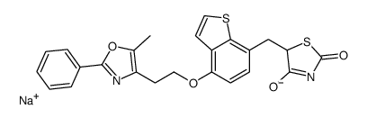 sodium,5-[[4-[2-(5-methyl-2-phenyl-1,3-oxazol-4-yl)ethoxy]-1-benzothiophen-7-yl]methyl]-1,3-thiazolidin-3-ide-2,4-dione Structure