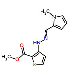 methyl 3-[2-[(1-methylpyrrol-2-yl)methylidene]hydrazinyl]thiophene-2-carboxylate Structure