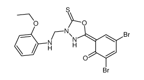 (6E)-2,4-dibromo-6-[4-[(2-ethoxyanilino)methyl]-5-sulfanylidene-1,3,4-oxadiazolidin-2-ylidene]cyclohexa-2,4-dien-1-one Structure