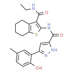 N-{3-[(ethylamino)carbonyl]-4,5,6,7-tetrahydro-1-benzothien-2-yl}-3-(2-hydroxy-5-methylphenyl)-1H-pyrazole-5-carboxamide结构式