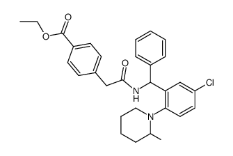 Ethyl 4-{N-[5-chloro-2-(2-methyl-piperidino)-α-phenylbenzyl]-aminocarbonylmethyl}-benzoate结构式