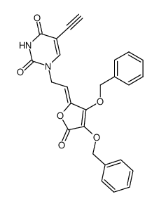 1-{2-[3,4-Bis-benzyloxy-5-oxo-5H-furan-(2Z)-ylidene]-ethyl}-5-ethynyl-1H-pyrimidine-2,4-dione结构式