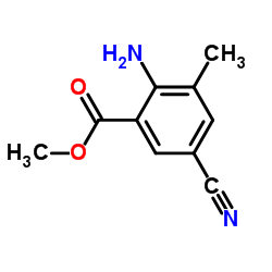 2-氨基-5-氰基-3-甲基苯甲酸甲酯结构式