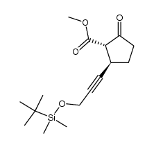 (1S,2R)-methyl 2-(3-((tert-butyldimethylsilyl)oxy)prop-1-yn-1-yl)-5-oxocyclopentanecarboxylate结构式