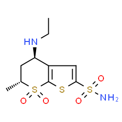 4H-Thieno[2,3-b]thiopyran-2-sulfonamide, 4-(ethylamino)-5,6-dihydro-6-methyl-, 7,7-dioxide, trans- Structure