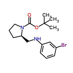 2-Methyl-2-propanyl (2R)-2-{[(3-bromophenyl)amino]methyl}-1-pyrrolidinecarboxylate Structure