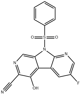 9H-Pyrrolo[2,3-b:5,4-c']dipyridine-6-carbonitrile, 3-fluoro-5-hydroxy-9-(phenylsulfonyl)-结构式