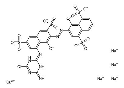 tetrasodium [3-[[8-[(4-amino-6-chloro-1,3,5-triazin-2-yl)amino]-1-hydroxy-3,6-disulpho-2-naphthyl]azo]-4-hydroxynaphthalene-1,5-disulphonato(6-)]cuprate(4-) structure