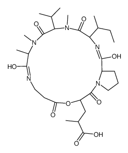 3-(1-Carboxyethyl)cyclo[D-Lac-L-Pro-L-Ile-N-methyl-L-Val-N-methyl-L-Ala-βAla-]结构式