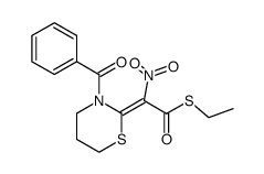 ((E)-3-benzoyl-[1,3]thiazinan-2-ylidene)-nitro-thioacetic acid S-ethyl ester Structure