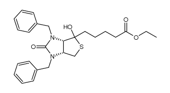 ethyl 5-{(3aS,6aR)-1,3-dibenzyl-4-hydroxy-2-oxo-hexahydro-1H-thieno[3,4-d]imidazol-4-yl}-pentanoate结构式