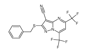 2-[(phenylmethyl)thio]-5,7-bis(trifluoromethyl)-pyrazolo[1,5-a]pyrimidine-3-carbonitrile结构式