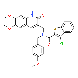 Benzo[b]thiophene-2-carboxamide, 3-chloro-N-[(4-methoxyphenyl)methyl]-N-[(2,3,6,7-tetrahydro-7-oxo-1,4-dioxino[2,3-g]quinolin-8-yl)methyl]- (9CI) structure