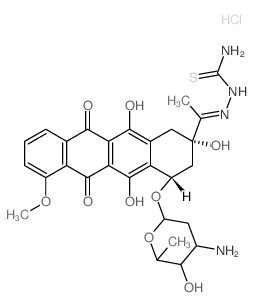 Hydrazinecarbothioamide,2-[1-[4-[(3-amino-2,3,6-trideoxy-a-L-lyxo-hexopyranosyl)oxy]-1,2,3,4,6,11-hexahydro-2,5,12-trihydroxy-7-methoxy-6,11-dioxo-2-naphthacenyl]ethylidene]-,monohydrochloride, (2S-tr Structure