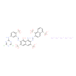 pentasodium 2-[[1-amino-7-[[5-[(4,6-dichloro-1,3,5-triazin-2-yl)amino]-2-sulphonatophenyl]azo]-8-hydroxy-3,6-disulphonato-2-naphthyl]azo]naphthalene-1,5-disulphonate结构式