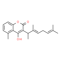 4-Hydroxy-5-methyl-3-[(2E)-1,2,6-trimethyl-2,5-heptadienyl]-2H-1-benzopyran-2-one结构式