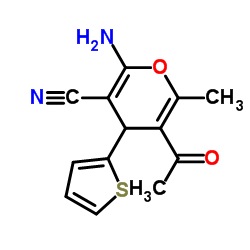 5-Acetyl-2-amino-6-methyl-4-(2-thienyl)-4H-pyran-3-carbonitrile Structure